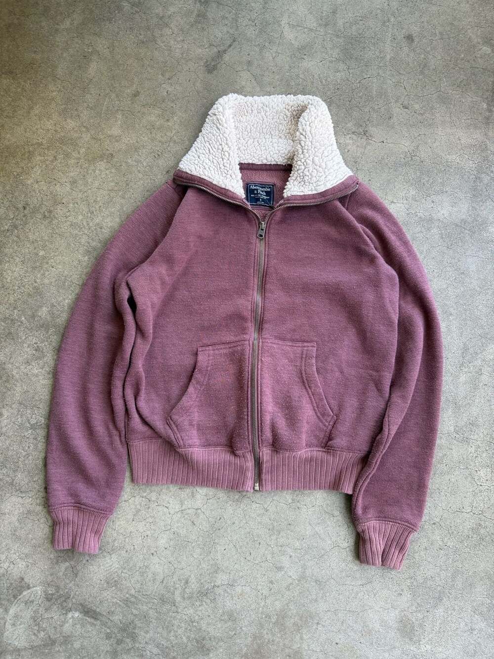 Vintage Y2K Abercrombie & Fitch Purple Sherpa Lined Zip Hoodie Sweatshirt Small